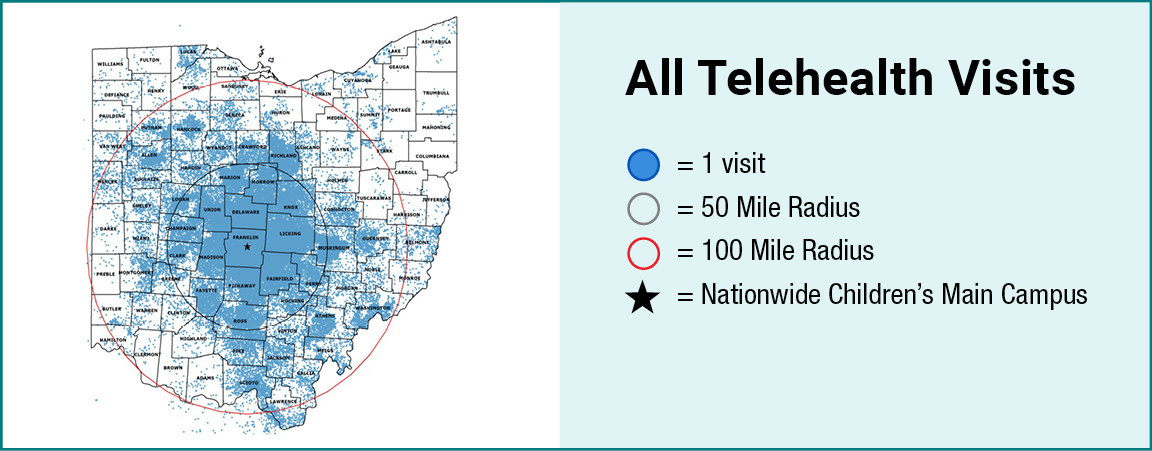 Map of Telehealth visits in Ohio