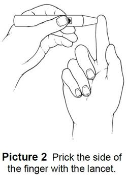 Prick the side of the finger with the lancet
