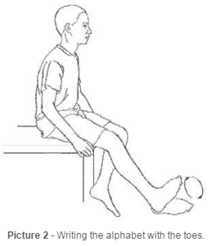 writing the alphabet with toes