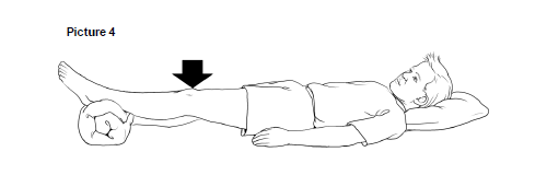 Have your child lie on their back. Place a towel roll under their left ankle or right ankle. Let gravity pull their knee straight.