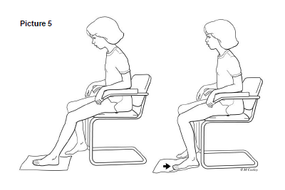 If brace is set 0 to 90 degrees, sit in dining chair as pictured below. Bend the operative knee. Slide your foot on a cloth or paper towel backward to about 90 degrees.