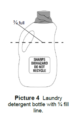 Laundry detergent bottle with ¾ fill line.