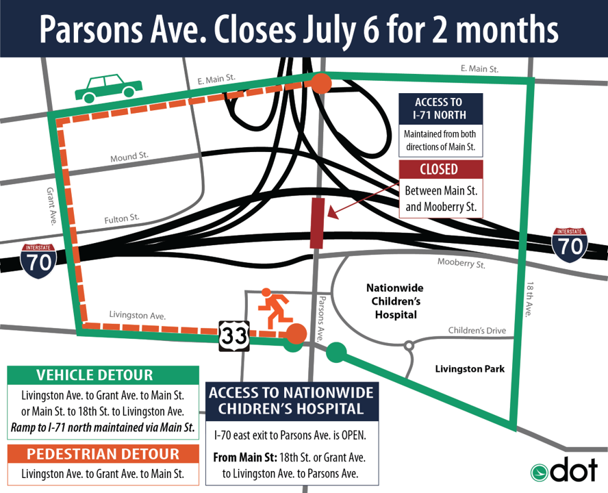 Map of Parsons Bridge Closure