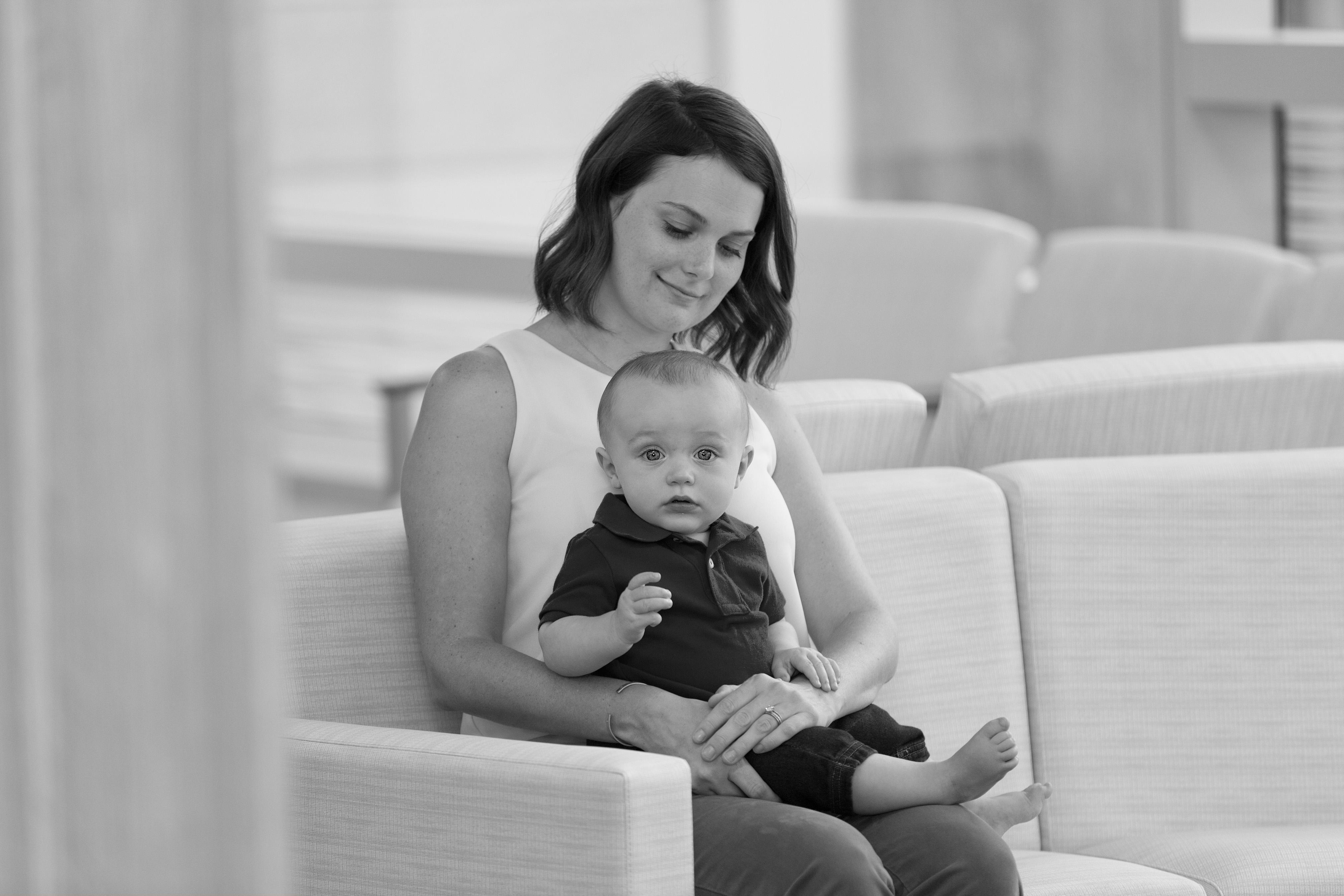 Mom and Young Baby Waiting at a Primary Care Visit